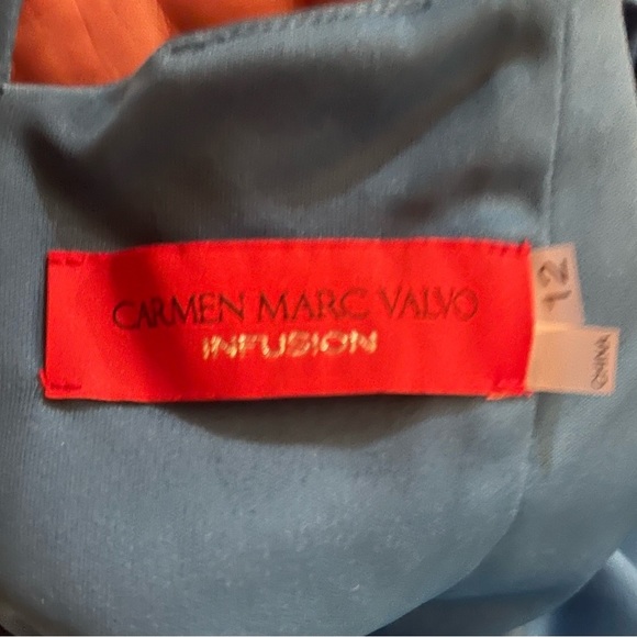 Carmen Marc Valvo Infusion Cascading Ruffle Halter Mermaid Evening Gown Peacock - Picture 6 of 12